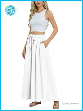 Women's Pleated Chiffon Maxi Skirt Tie Knot High Waist Swim Beach Long Skirt